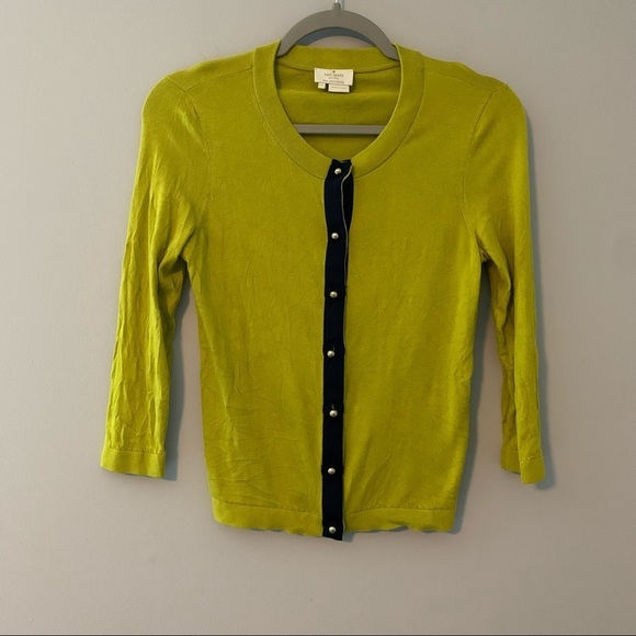 Women’s Kate Spade green silk blend button front Jeremy cardigan sweater size XS - Picture 2 of 8
